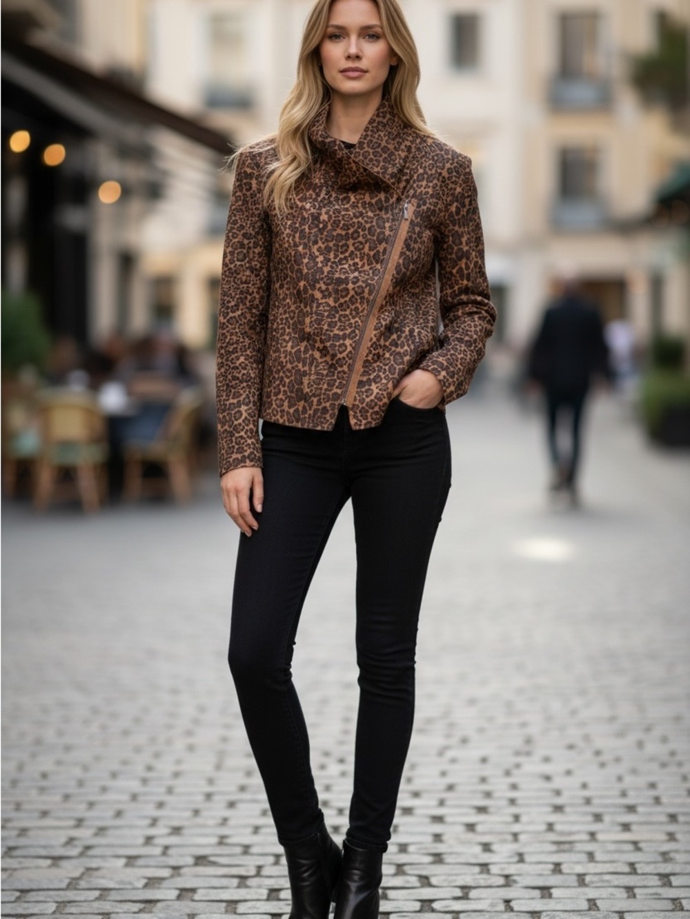 Faux Leather Suede Leopard Asymmetrical Zip Moto Jacket XL Casual Chic Party